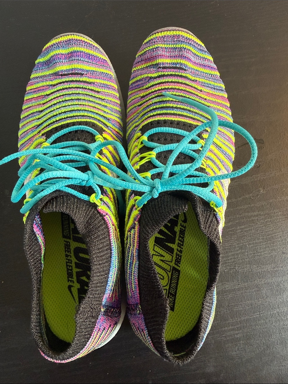 Nike Multicolor Flyknit Sneakers with Turquoise Laces